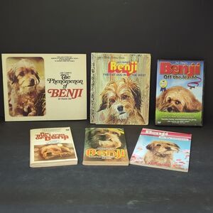 collection of vintage Benji merchandise, including books and a DVD bundle